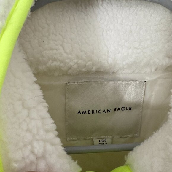American Eagle Pullover Snap Front White Fleece Neon Trim Oversize Size Large - Picture 4 of 7